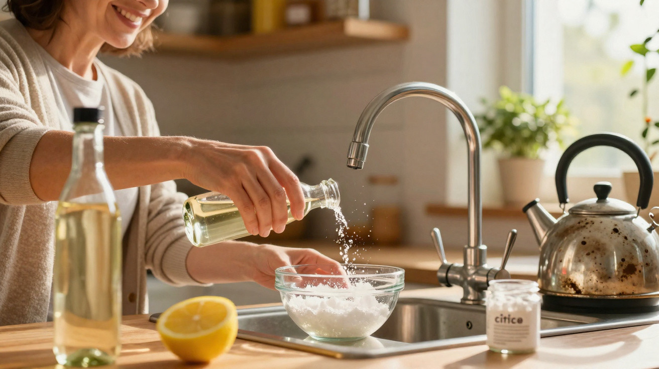 Mulher a verter azeite numa taça com ingredientes numa cozinha luminosa e organizada.