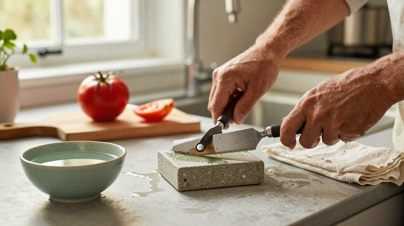Pessoa a ralar queijo fresco numa bancada de cozinha com tomate cortado ao fundo.